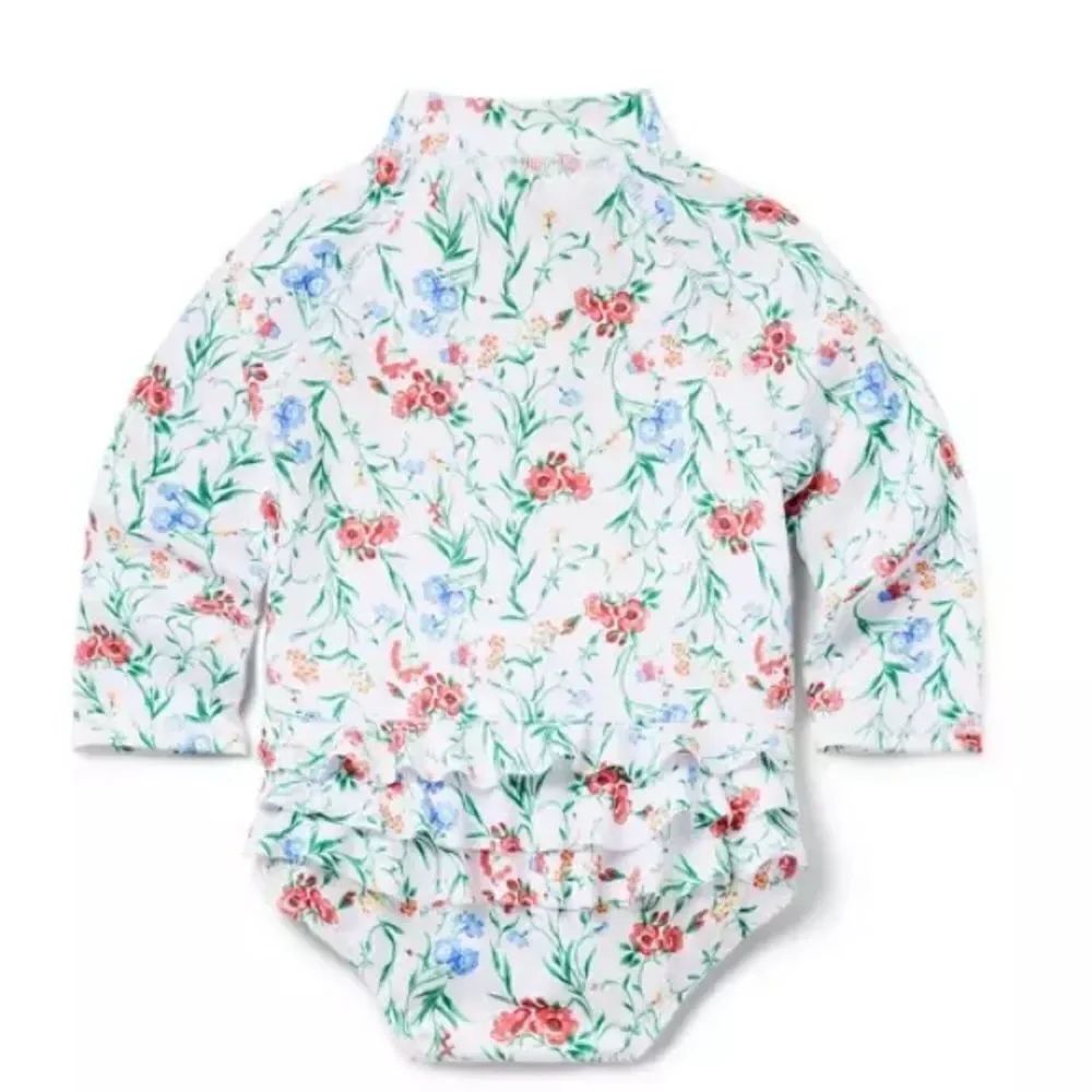 NWOT JANIE AND JACK FLORAL RASH GUARD SWIMSUIT 12/18M